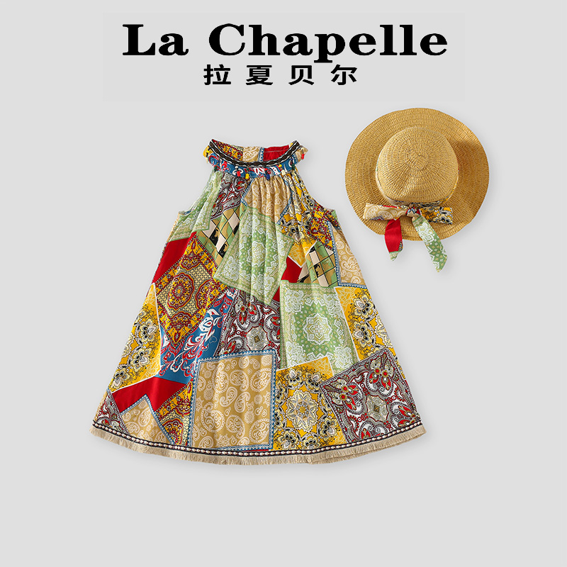 拉夏贝尔裙子女童无袖裙2025年新款夏季民族风公主儿童洋气连衣裙