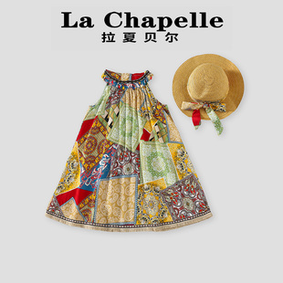 拉夏贝尔裙子女童无袖裙2026年新款夏季民族风公主儿童洋气连衣裙