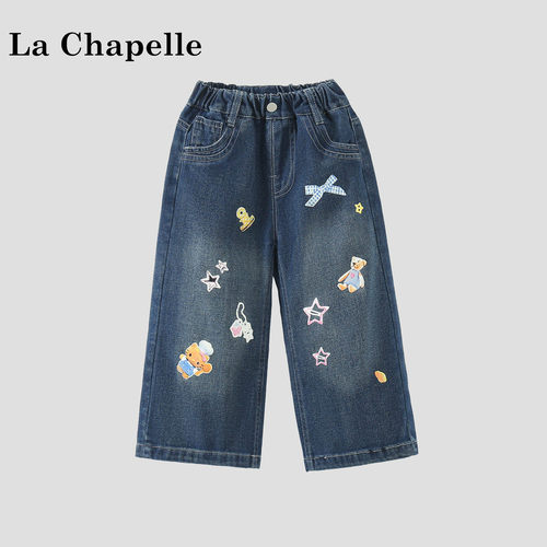 La Chapelle【拉夏贝尔】秋季女童韩版卡通印花阔腿牛仔裤LA3138