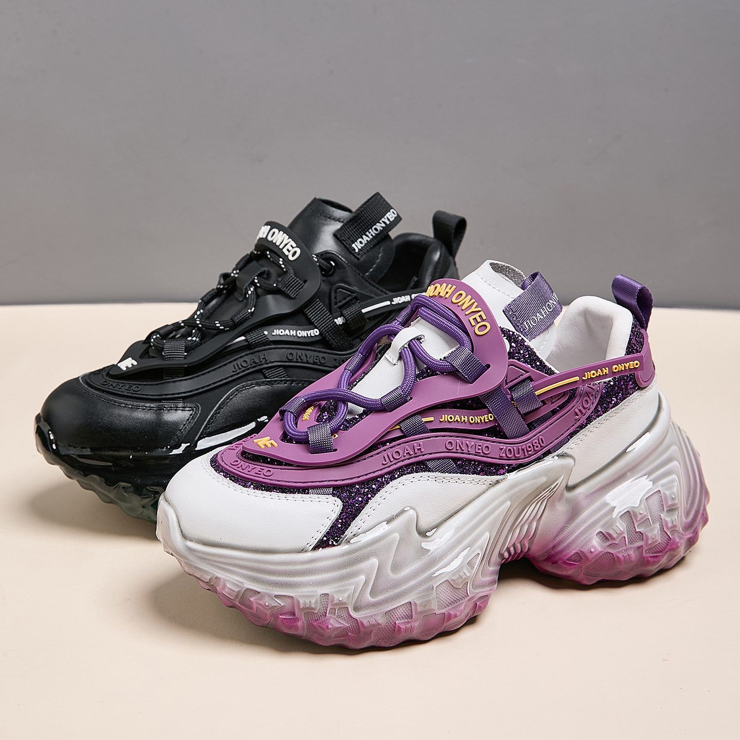 真皮淋胶厚底老爹鞋女运动休闲鞋