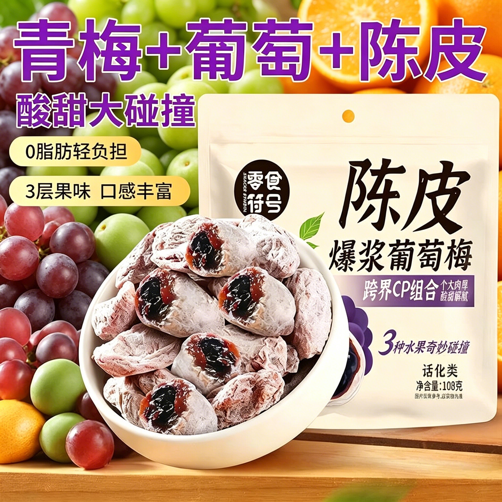 陈皮青梅抱葡萄酸甜蜜饯108g