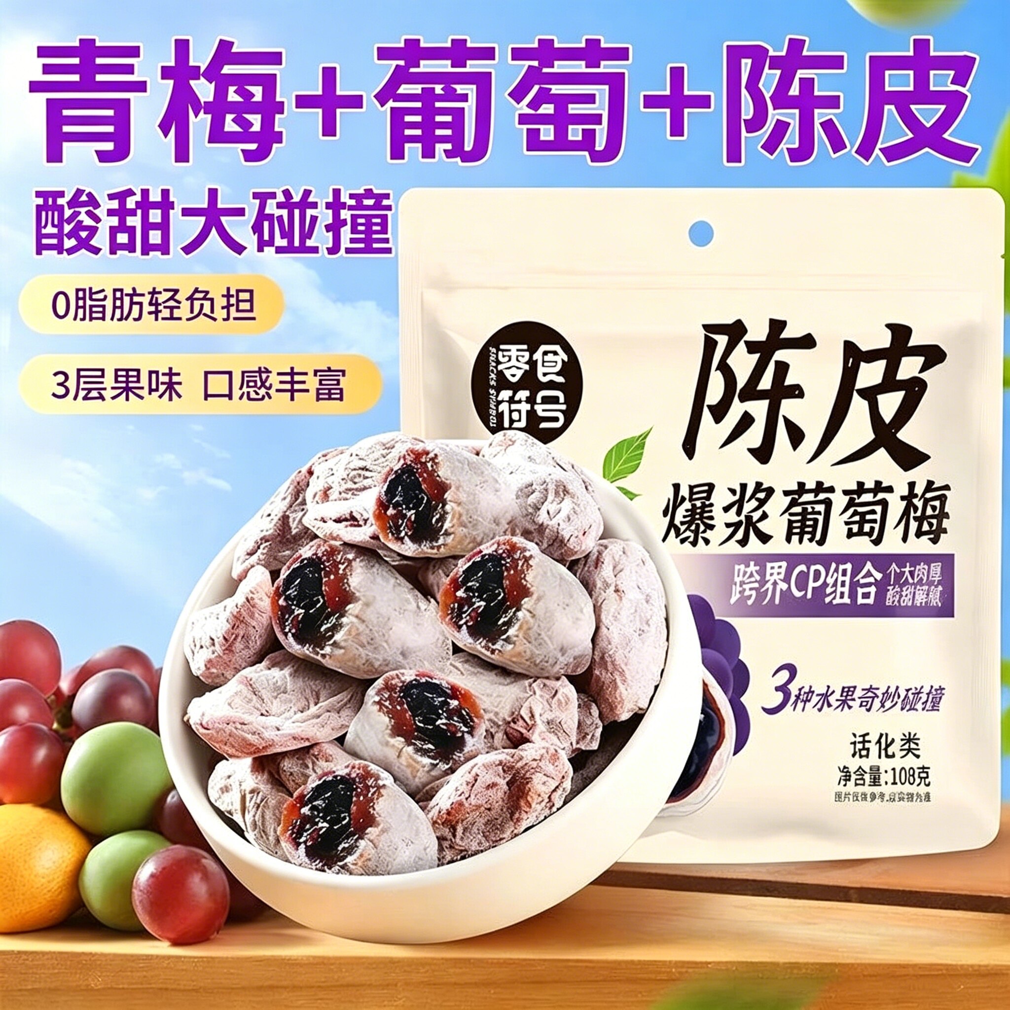 陈皮葡萄梅子108g无核爆浆