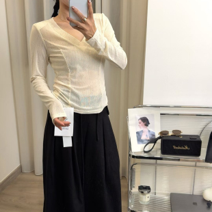 自带不可拆垫肩 HAOHAO好好 小衫 V领后背蝴蝶扣长袖 26002 6年春款