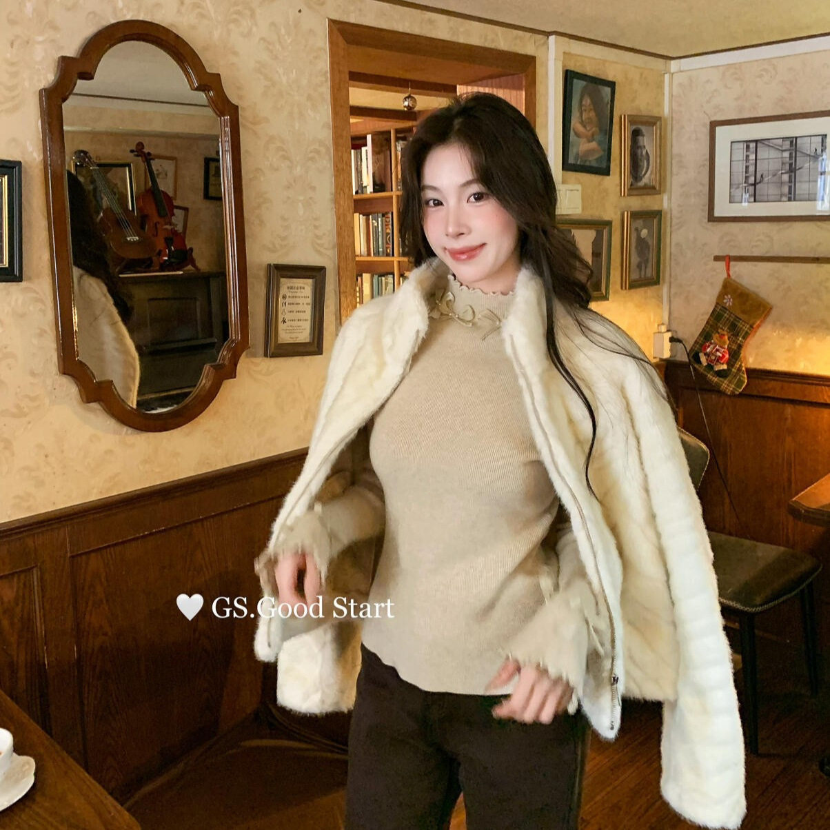 桐宝GS.GOOD START秋冬韩系甜美风气质修身显瘦高领长袖针织衫女