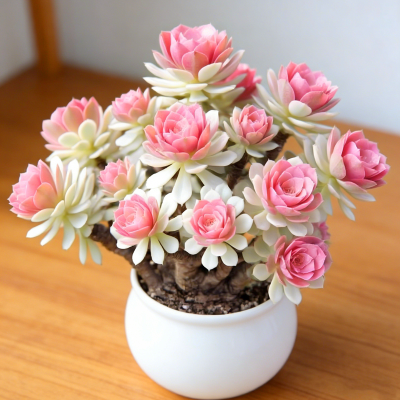 粉色恋人法师玫瑰老桩花 多肉植物带盆栽好桌面摆件手工DIY小清新