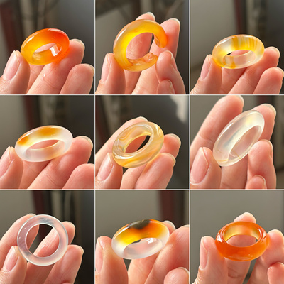 七日拂晓 Chiyoko 素雅风 高级新中式小指环 金色冰彩玛瑙戒指