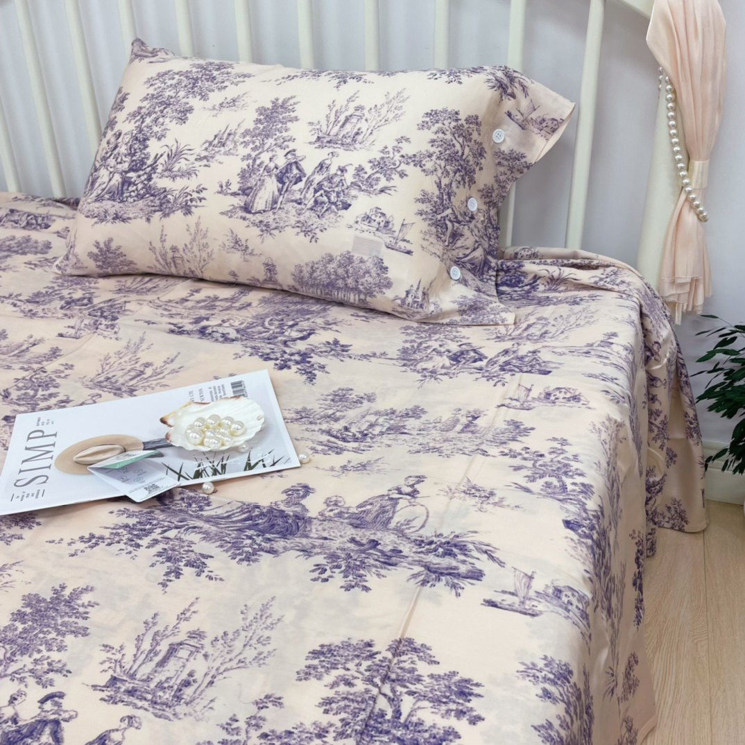 夏季丝滑印花床单三件套lf级60支tencel天丝枕套睡单柔软舒适透气