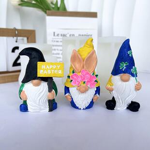 圣诞复活节小矮人蜡烛模具 diy手工香薰石膏长耳大胡子老人硅胶模