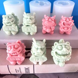 国潮醒狮摆件硅胶模具茶宠汽车摆件模具可爱家居饰品树脂蜡烛模具