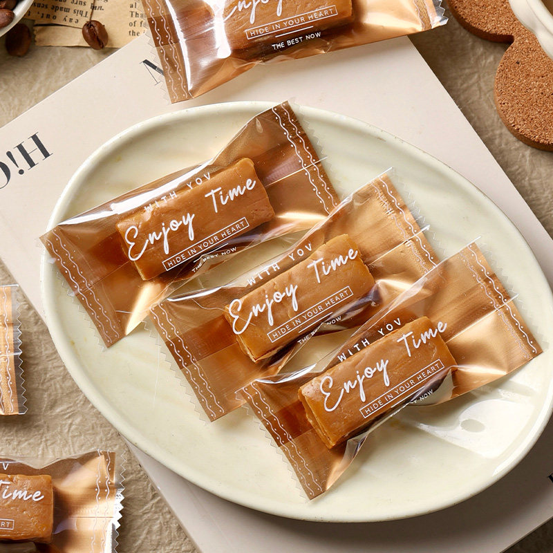 太妃糖包装袋高档加厚一次性金色英文牛轧海盐杏仁咖啡糖机封袋