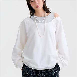 2026春季新款niko家日系假两件卫衣女时尚休闲棉质背心露肩上衣女