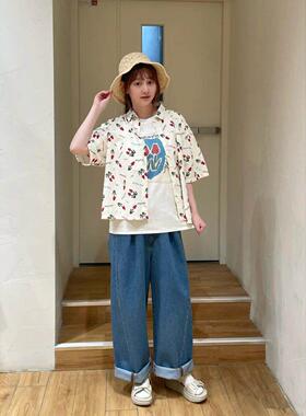 2026夏季新品日系元单niko家上衣女时尚印花宽松休闲百搭衬衫女