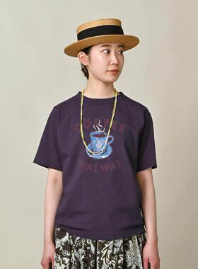 日系贵牌45全棉短袖T恤女字母印花R字母刺绣圆领宽松甜美风上衣女