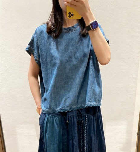 2026上新日系贵牌45R家T恤女刺绣蕾丝花边圆领短袖牛仔T恤上衣