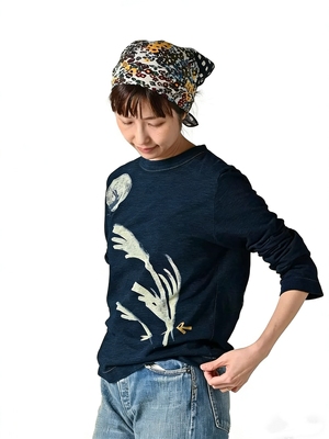 日系小众贵牌45R新款纯棉圆领刺绣印花休闲长袖T恤文艺上衣T恤女