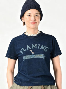 日系小众贵牌45家2026新款T恤女火烈鸟刺绣印花纯棉休闲短袖上衣