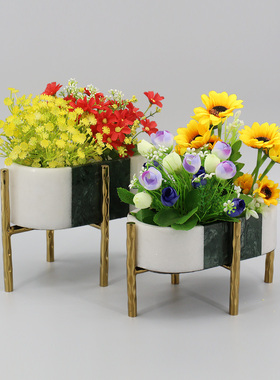 大理石金属创意台面花盆软装饰品