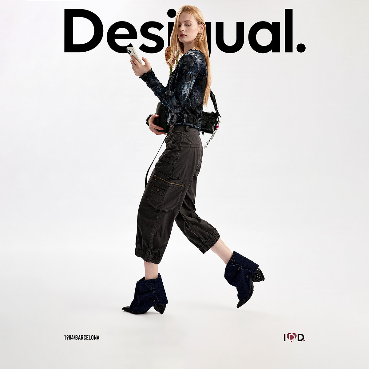 Desigual【明星同款】26秋冬新品多口袋束脚七分工装女式休闲裤