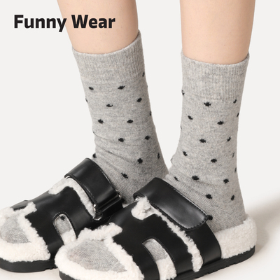 袜子女秋冬羊毛波点中筒袜冬季