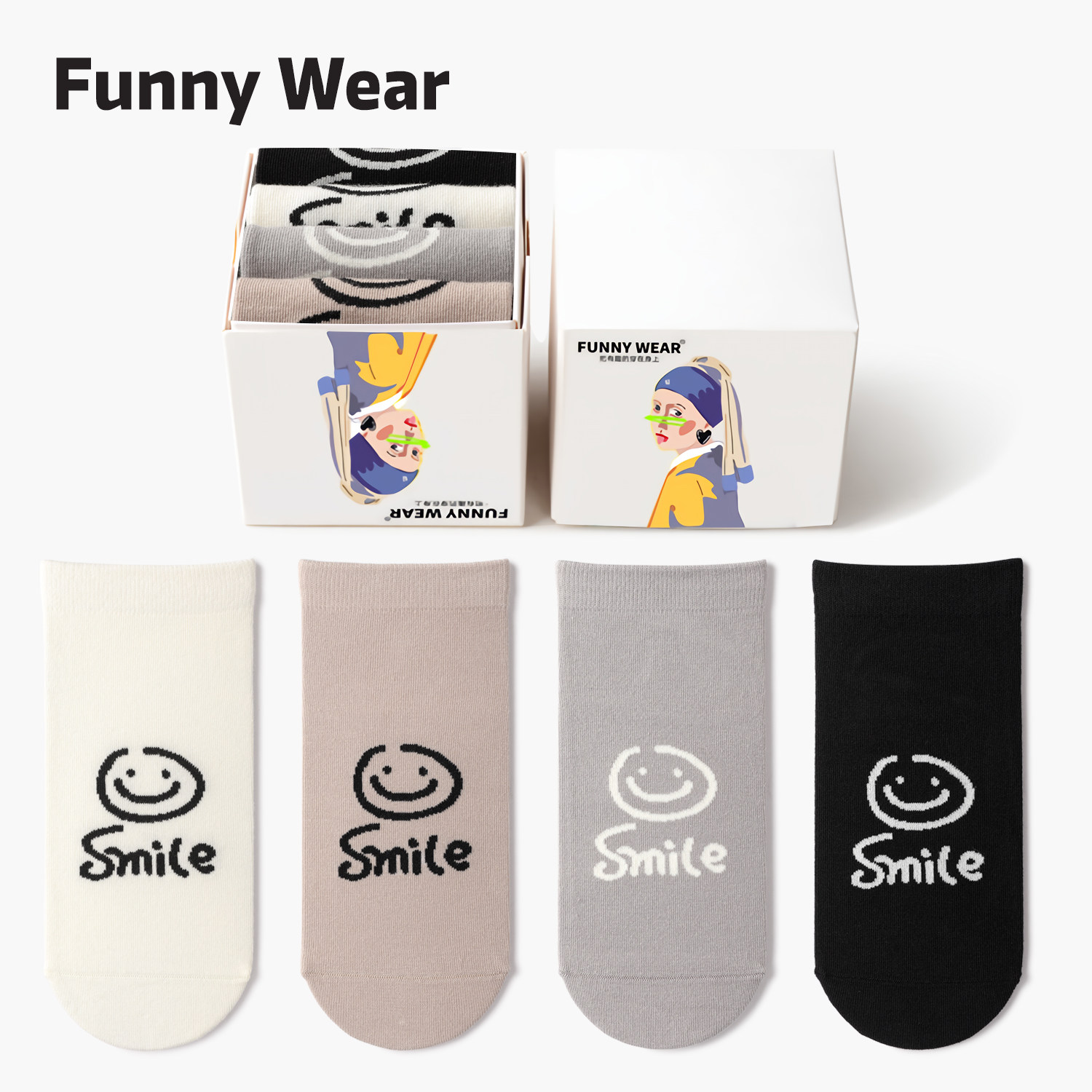 袜子女可爱笑脸短袜夏季薄款船袜