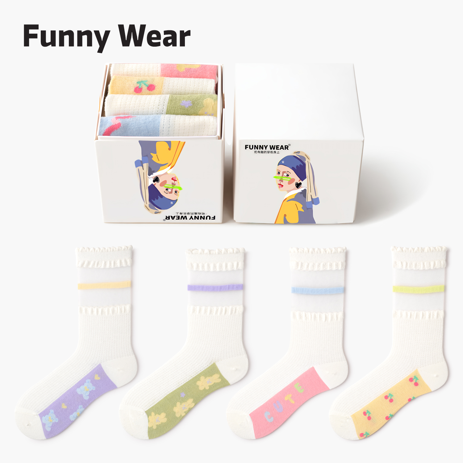 春秋袜子女薄款玻璃丝花边中筒袜