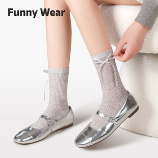 堆堆袜子 配小皮鞋 蝴蝶结袜子女款 秋冬芭蕾风中筒袜miu系棉袜秋季