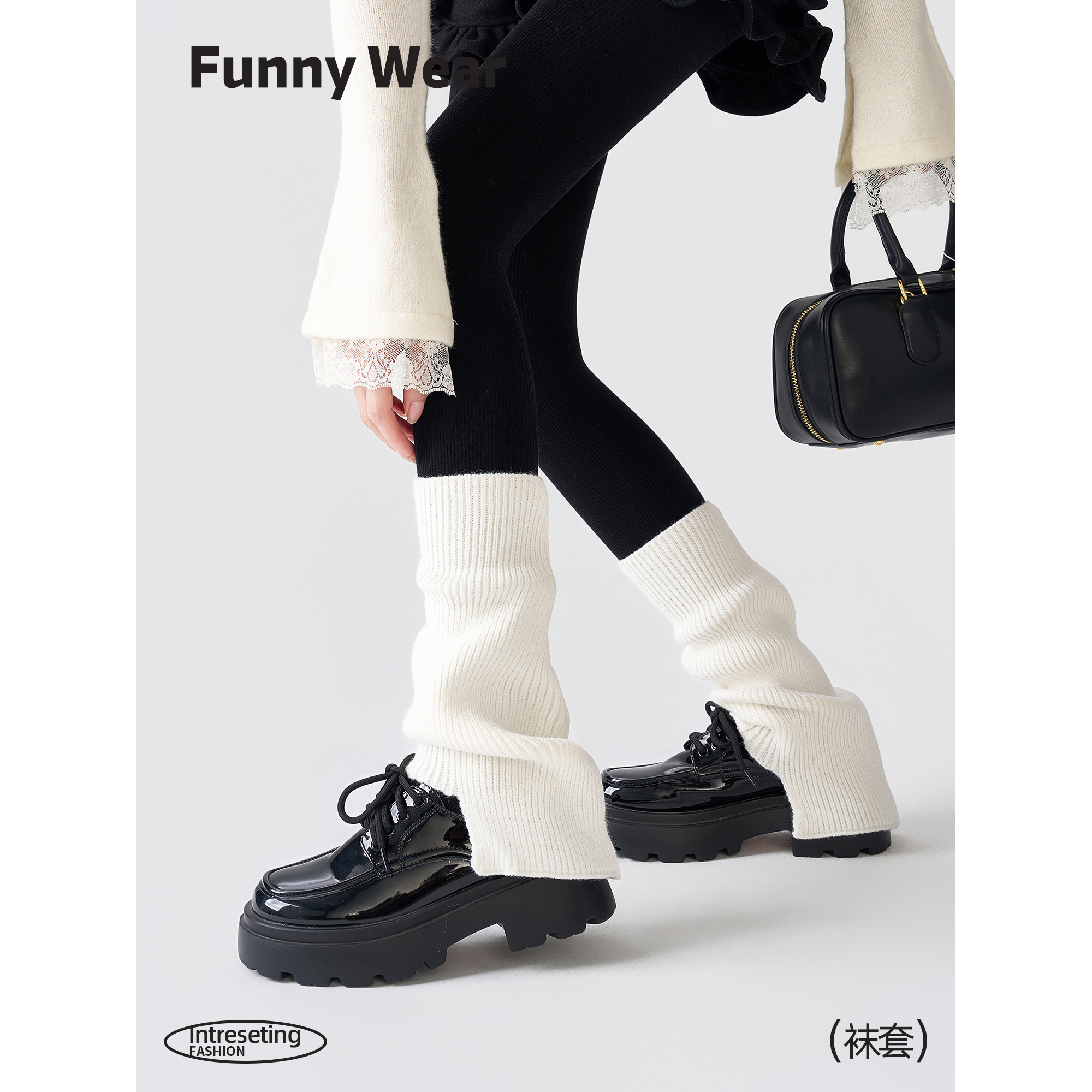 针织袜套白色袜子女配连裤袜鲨鱼裤腿套秋冬季保暖加厚叠穿堆堆袜