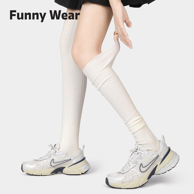 长筒袜子女春秋白色堆堆袜