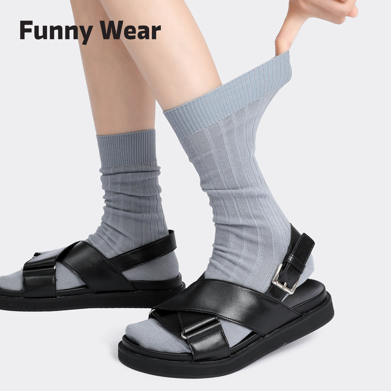 纯色竖条纹堆堆袜子女款春秋季中筒袜显瘦小腿袜复古简约长筒袜棉,女士内衣/男士内衣/家居服,中筒袜,淘宝优惠券,粉丝福利购,淘宝优惠卷