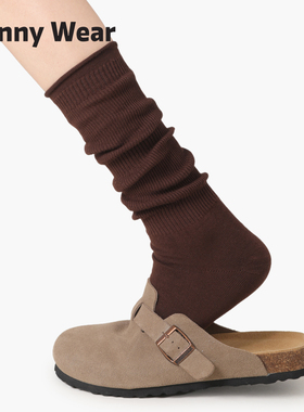 咖色堆堆袜女美拉德穿搭复古卷边纯色中筒袜秋冬季配勃肯鞋长筒袜