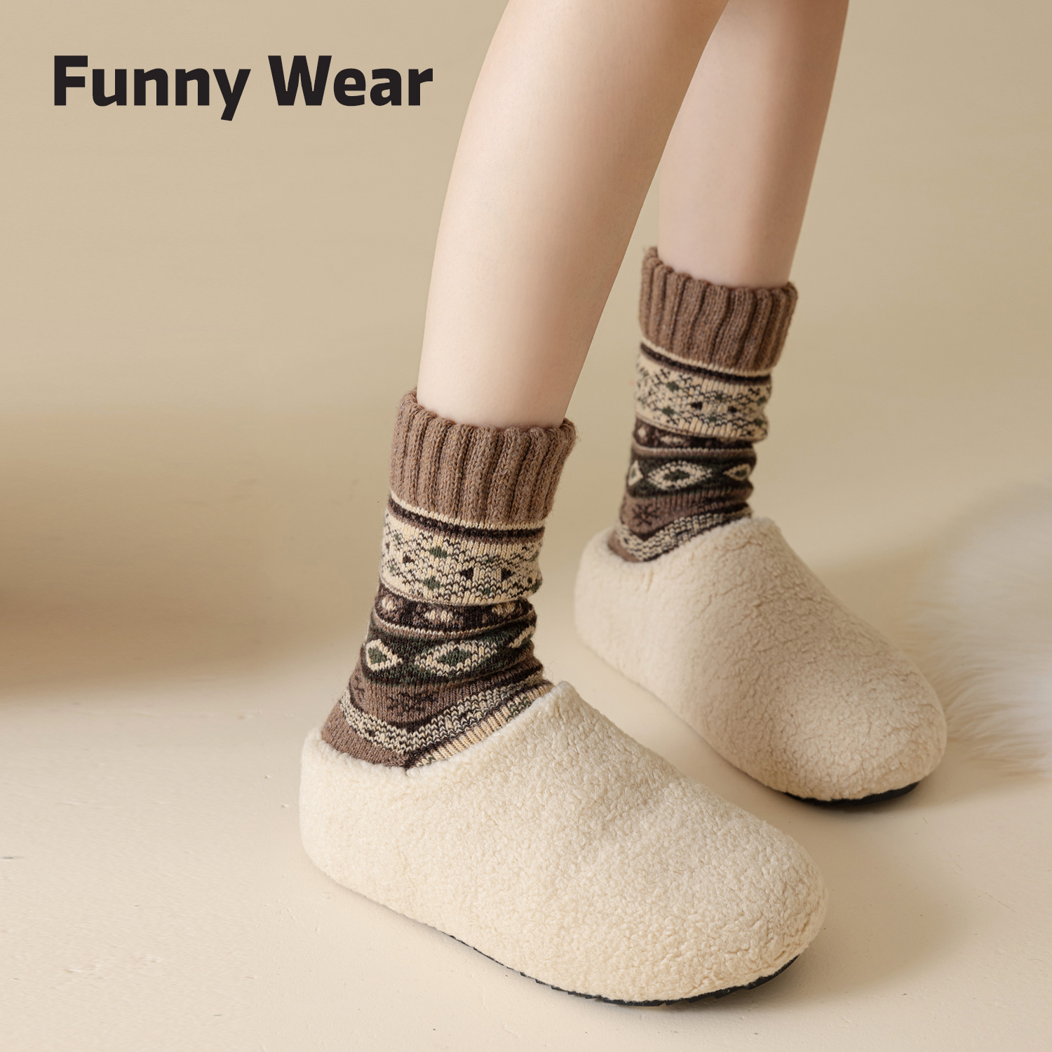 费尔岛袜子女秋冬加厚羊毛中筒袜