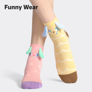 袜子女春秋卡通中筒袜可爱立体耳朵日系棉袜中短筒运动风低帮短袜