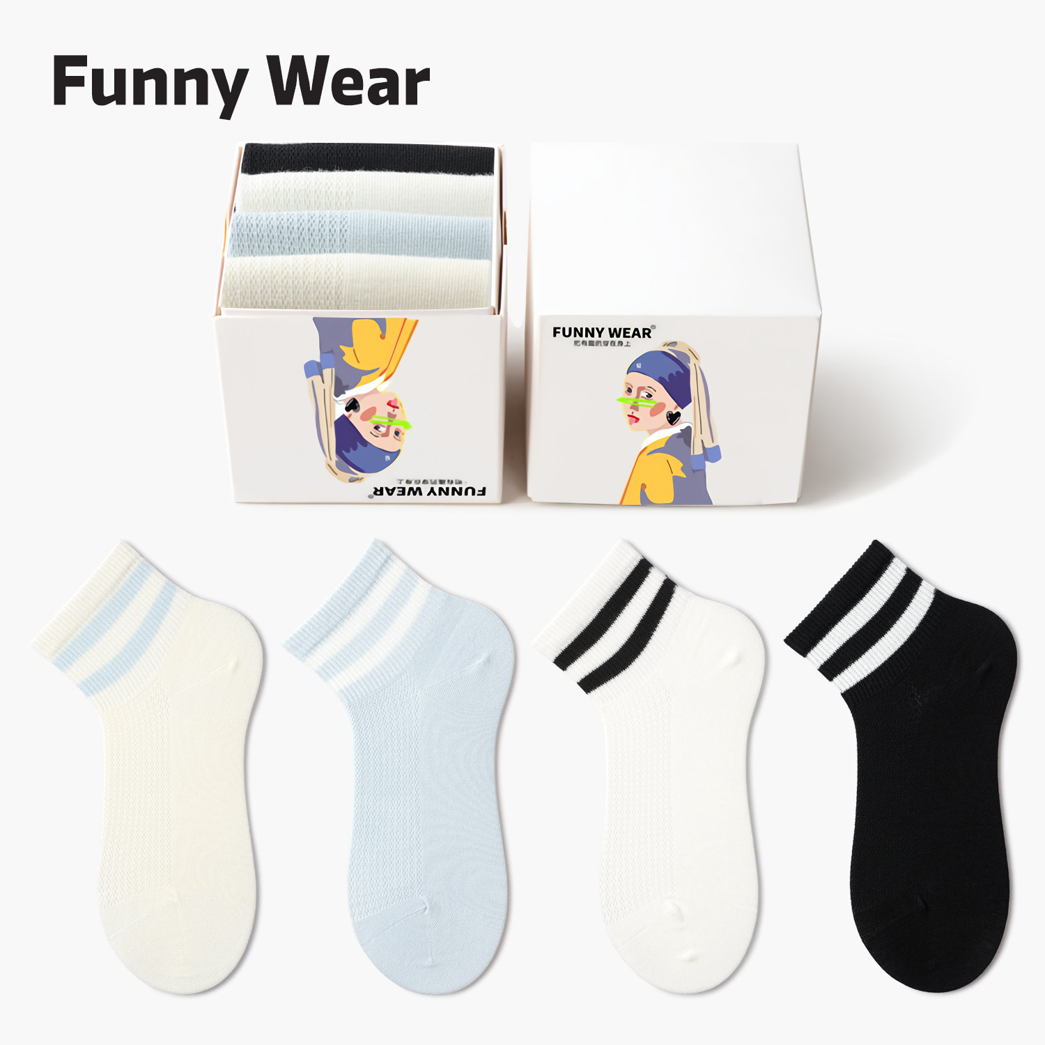 夏季薄款袜子女网眼透气短袜条纹无骨袜低帮中短筒袜学院风棉袜,女士内衣/男士内衣/家居服,短袜,淘宝优惠券,粉丝福利购,淘宝优惠卷