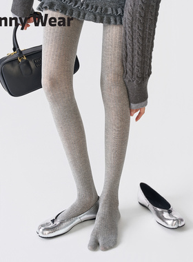 灰色分趾打底裤女秋冬季配分趾鞋连裤袜外穿显瘦miu系黑色二趾袜