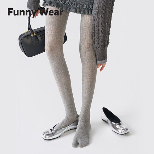 灰色分趾打底裤女秋冬季配分趾鞋连裤袜外穿显瘦miu系黑色二趾袜