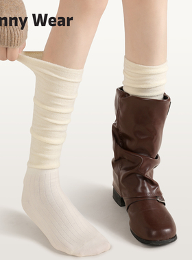 白色堆堆袜子女款春秋季芭蕾风小腿袜显瘦长筒袜配靴子薄款美拉德
