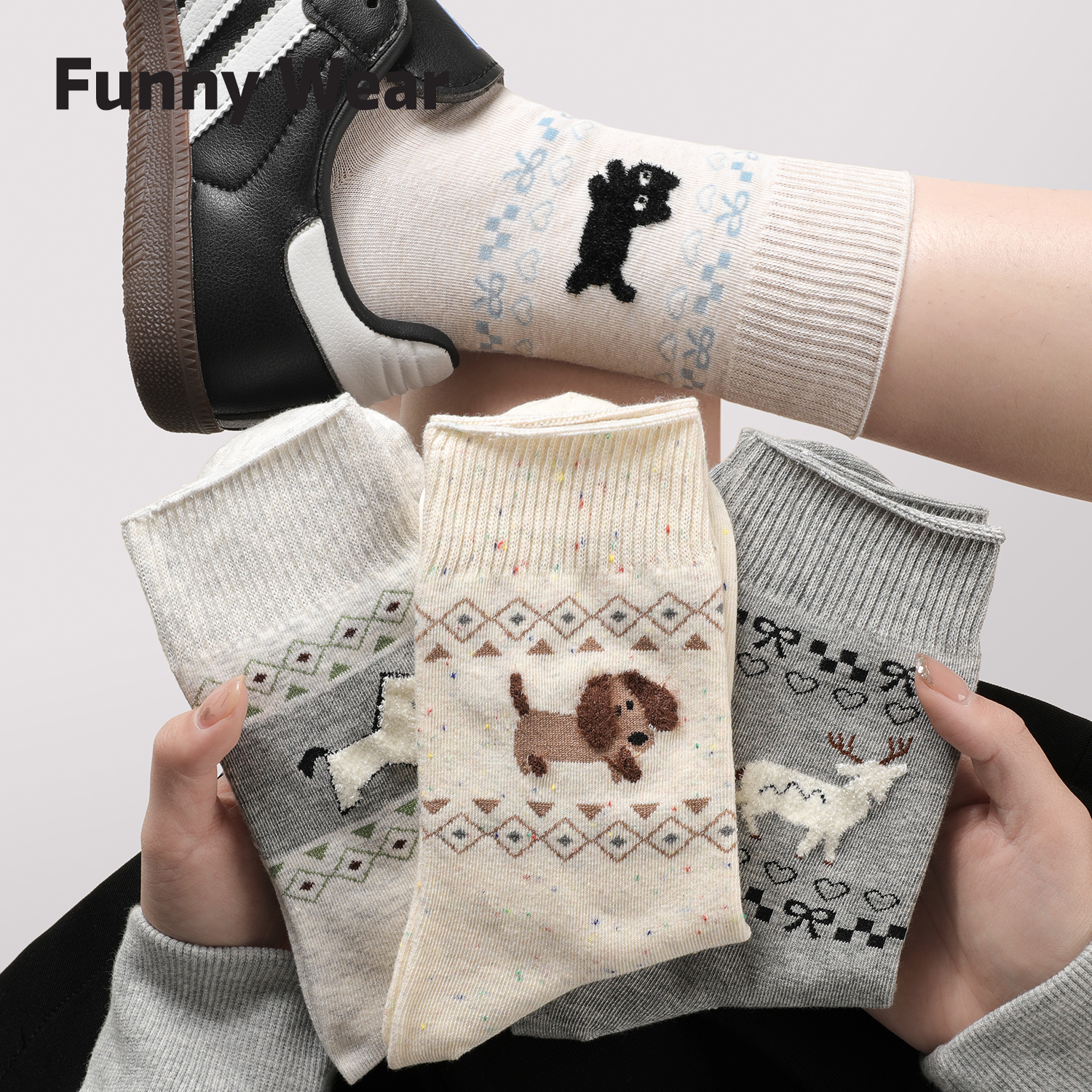 卡通袜子女春秋款无骨中筒袜初秋