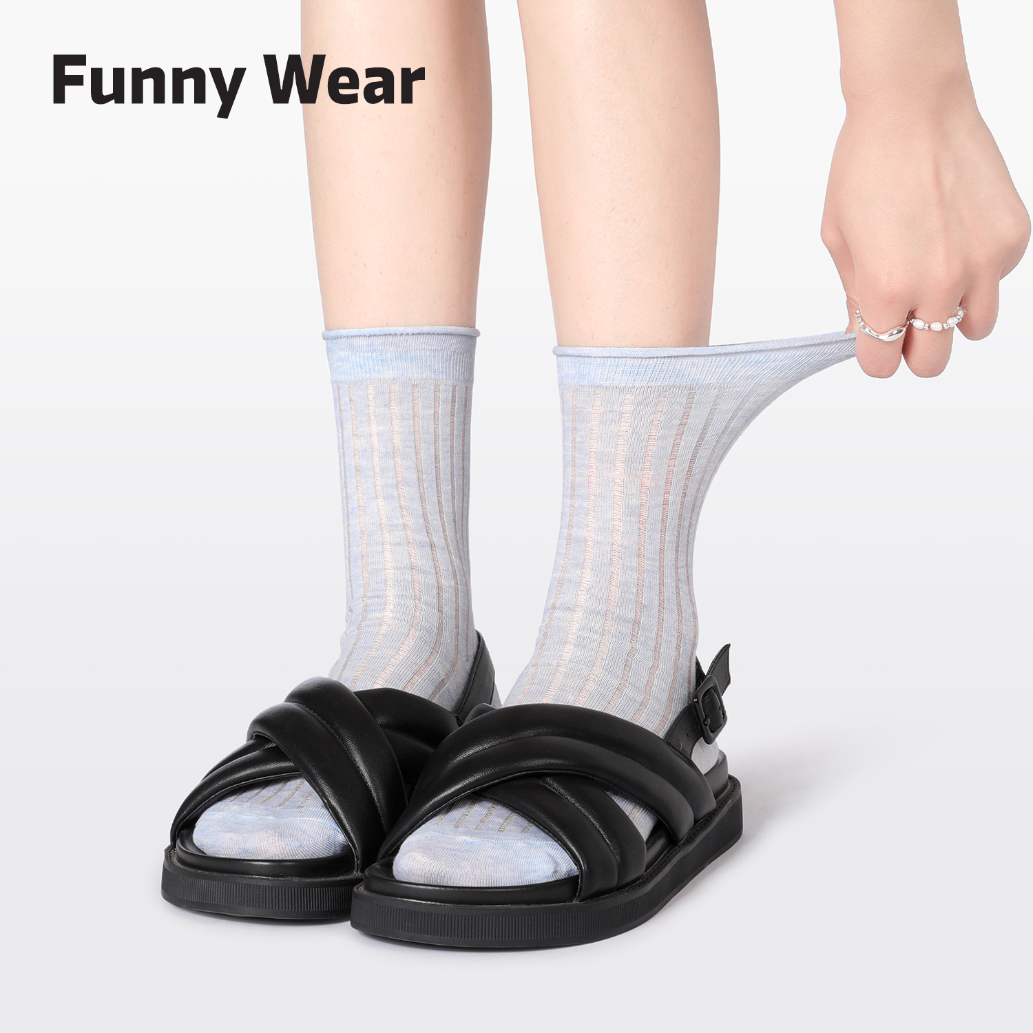 蓝色袜子女夏季薄款玛丽珍堆堆袜