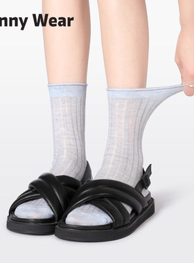 蓝色袜子女夏季薄款玛丽珍堆堆袜