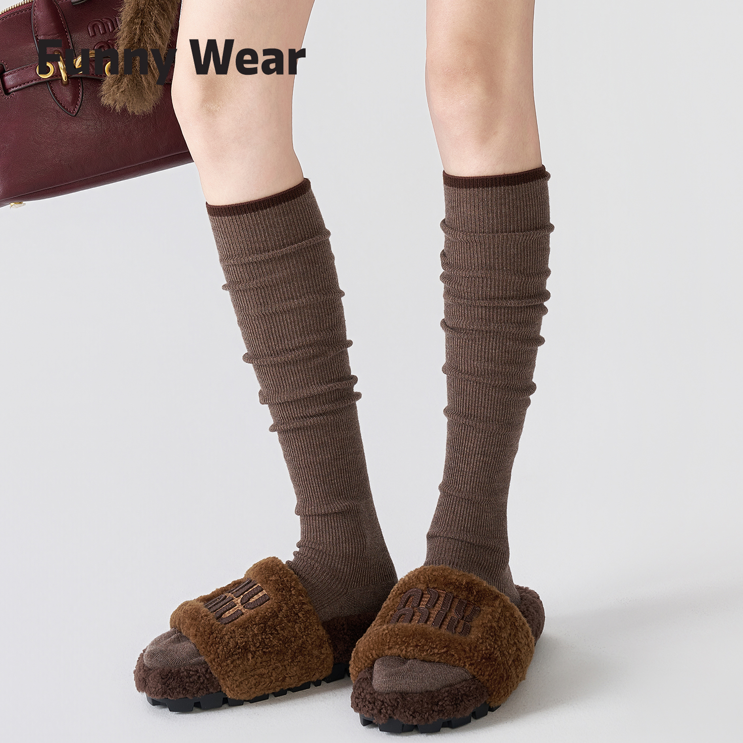 美拉德袜子女秋冬季堆堆袜含羊毛加厚保暖小腿袜巴恩风显瘦长袜子