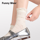 蝴蝶结春秋堆堆袜 白色中筒袜miu系芭蕾风配小皮鞋 袜子女夏季 薄款