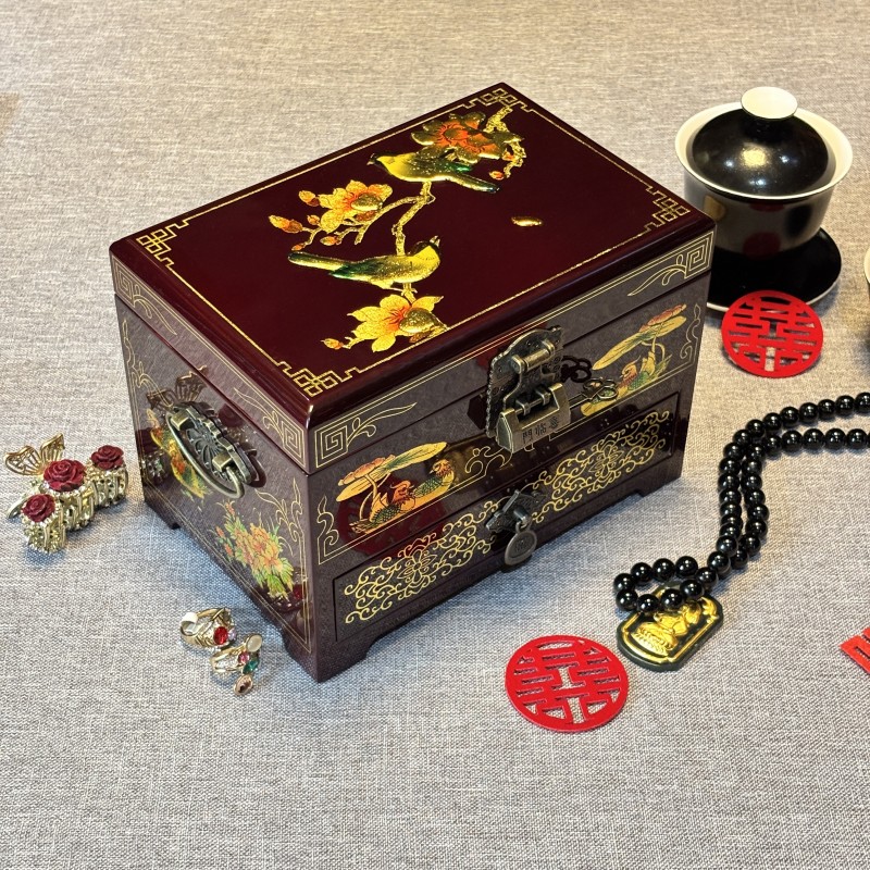 平遥螺钿推光漆器首饰盒结婚木质铜丝送礼非遗收纳复古纯手工包邮