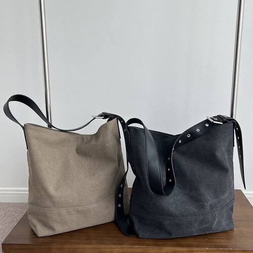 乔戈小众设计帆布水桶包腋下包女夏新款做旧大容量通勤手提单肩包