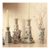 复古90年代釉下彩陶瓷烛台青花烛台国风装 饰摆件民宿茶室软装 饰品