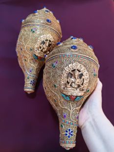 尼泊尔海螺供具用品 30厘米缘起物 尼泊尔手工掐丝海螺 智悲佛缘