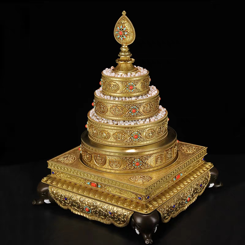 慧宝曼扎盘密宗曼茶罗大号蔓札漫达盘纯黄铜贡供用品摆件