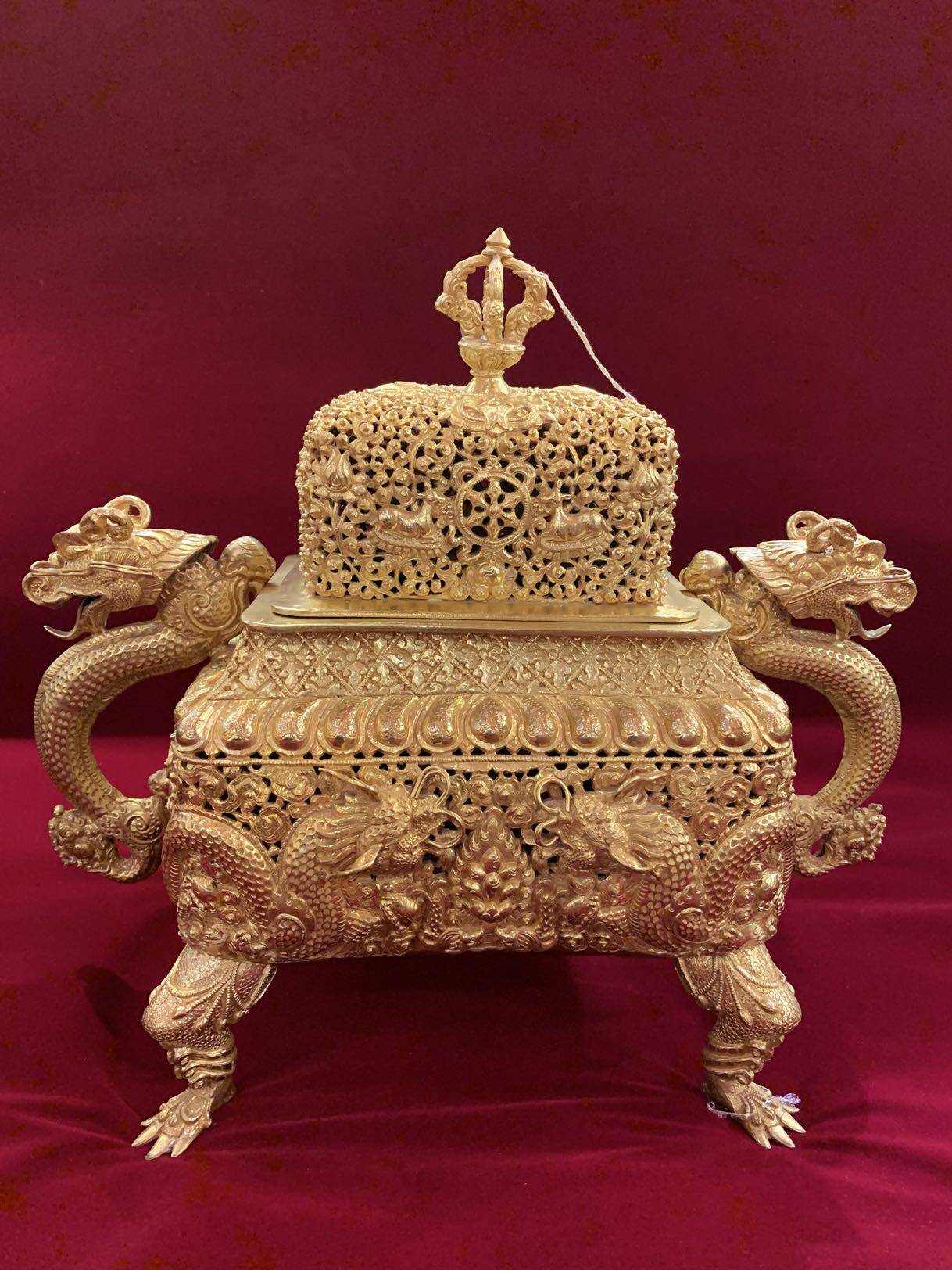 智悲佛缘 尼泊尔手工紫铜鎏金香炉 卧香炉 室内用 藏式香炉 包邮