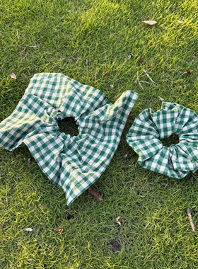 Daydream原创绿色格纹发圈｜方巾发圈手工韩国进口布料