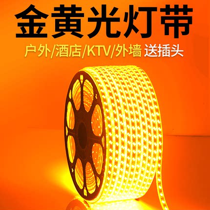 灯带led灯条超亮金黄色光暖黄光黄光户外防水外墙室外酒店KTV220v