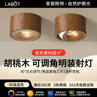 胡桃木纹明装射灯可调角度客厅家用玄关聚光复古中古风超薄洗墙灯